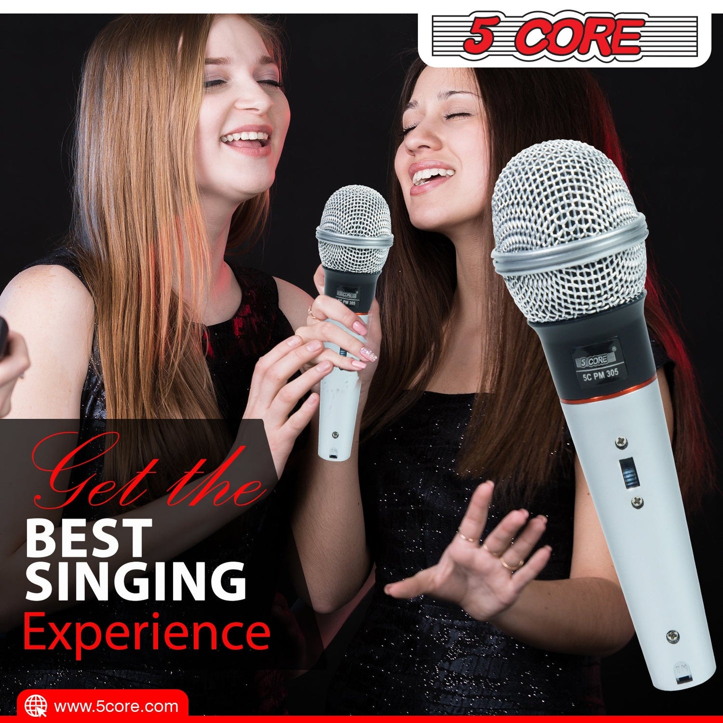 Pair of handheld microphones with silver mesh heads and light blue handles