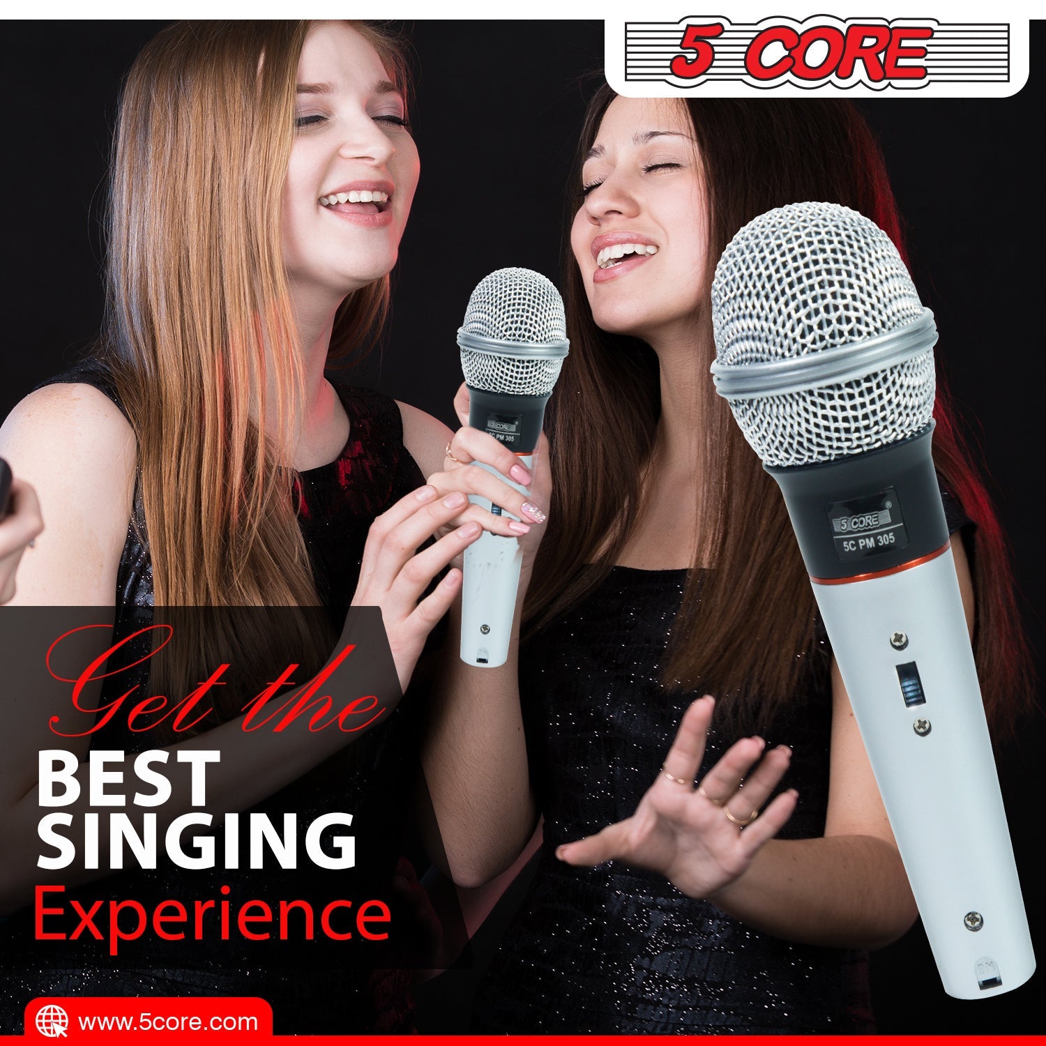 Pair of handheld microphones with silver mesh heads and light blue handles