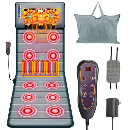 Full Body Electric Massage Mat with Heat Vibration Massage Pad Cushion Back Massage Mattress Chair Pad with Neck Massage Pillow with 10 Vibration Moto