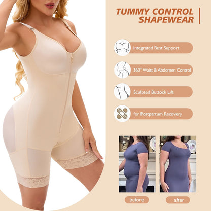 Fajas Colombianas Postpartum Full Shapewear for Women Tummy Control Body Shaper Butt Lifter with Zipper Crotch