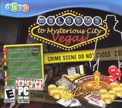 PC video game box cover for Welcome to Mysterious City: Vegas, crime scene theme