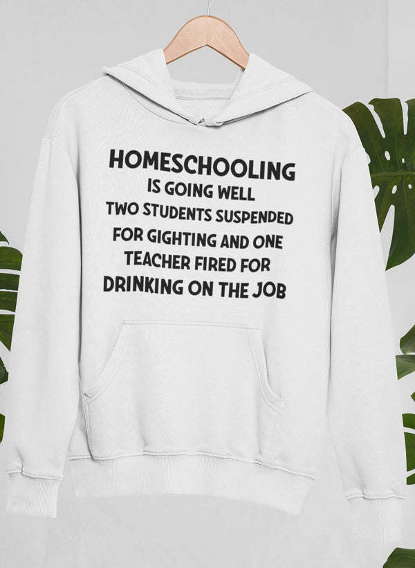 White pullover hoodie with bold front slogan print and kangaroo pocket