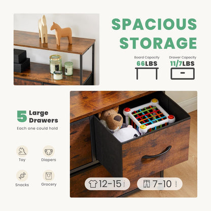 Dresser for Bedroom, Chest of Drawers, 5 Drawer Dresser, Closet Fabric Dresser with Metal Frame tv stand