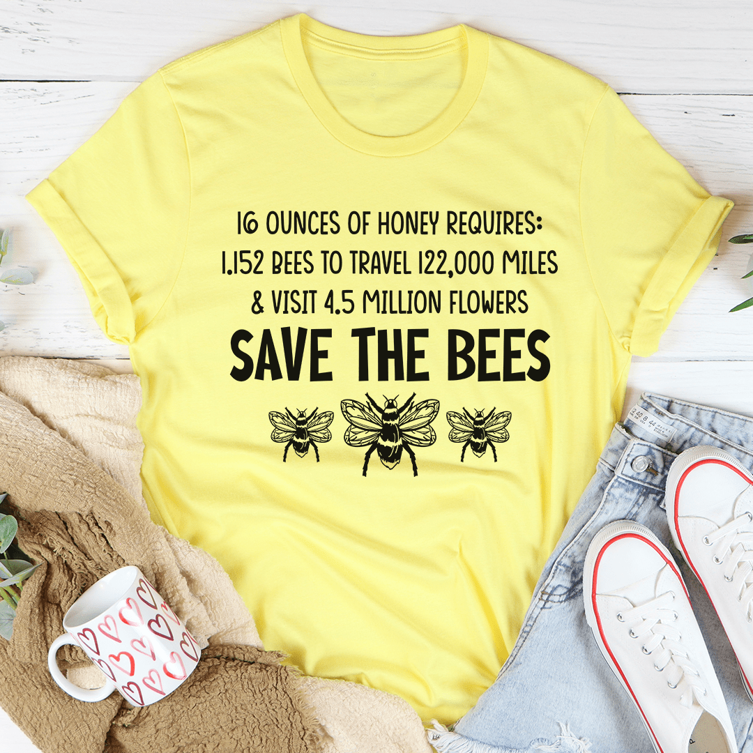 Yellow short-sleeve t-shirt with bee slogan and honey quote graphic