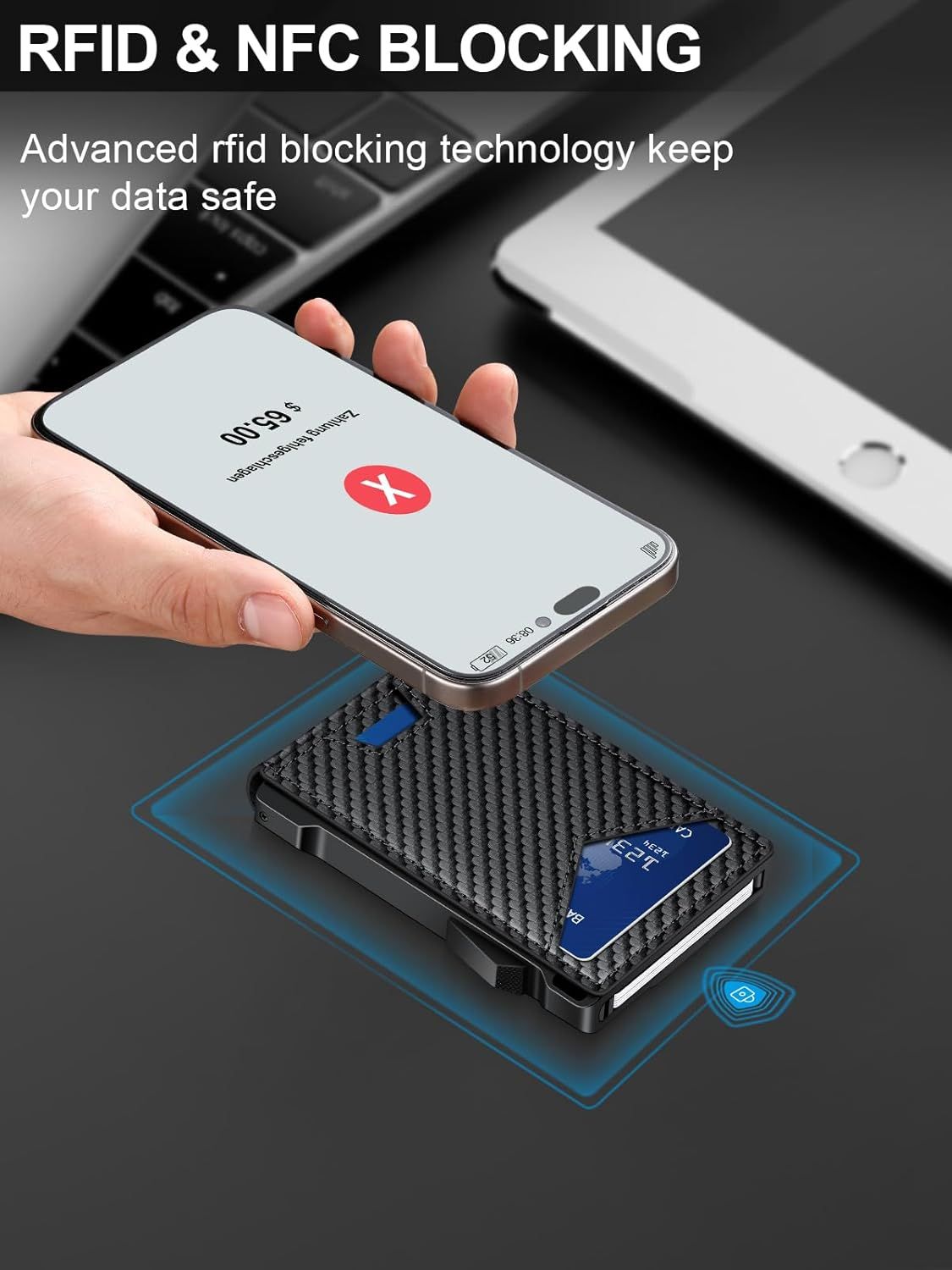 Wallet for Men RFID Wallet with 2 ID Windows & Money Clip, Slim Pop Up Card Holder for 10-12 Cards, Bifold Minimalist Smart Wallet for Front Pocket, Compact Metal Credit Card Holder, Gifts for Men