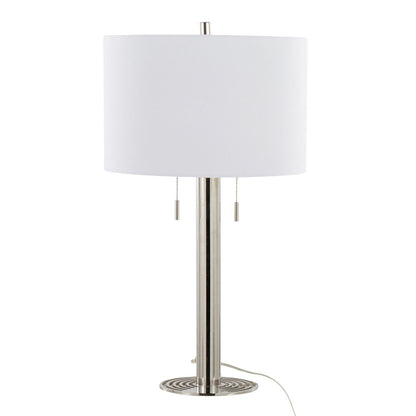 Master 29" Contemporary Metal Table Lamp in Polished Nickel and White Linen Shade from Grandview Gallery by - Set of 2