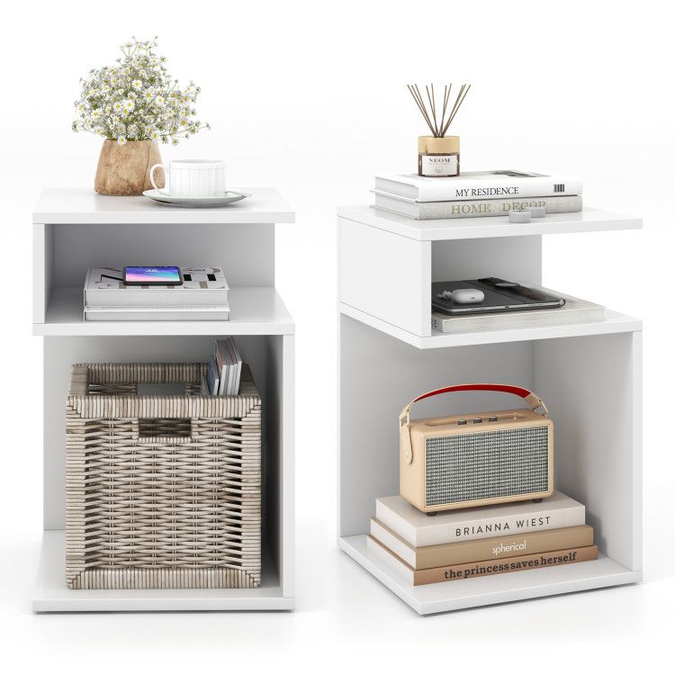 S-Shaped Side Table with Unique S-shaped Frame and 2 Open Compartments