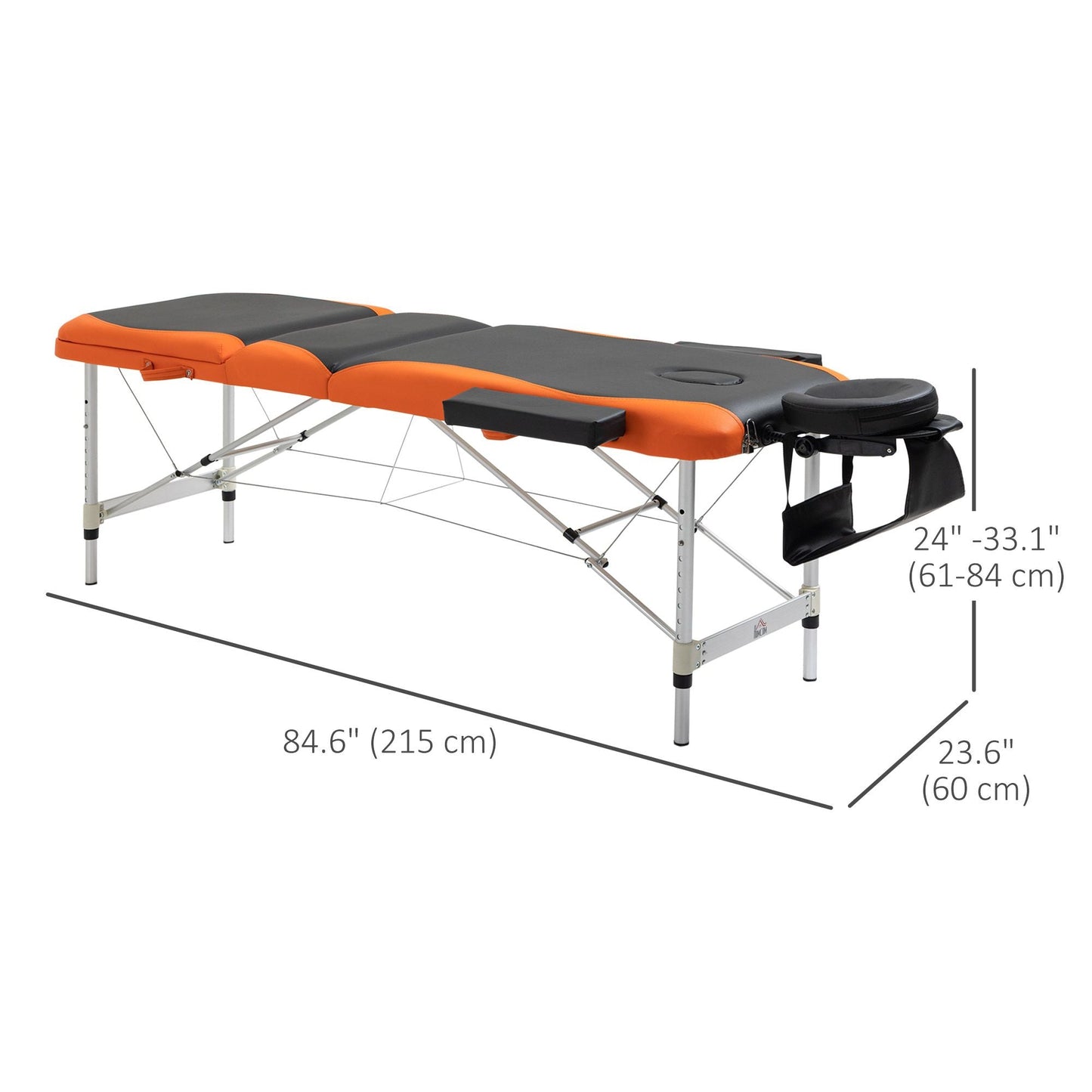 Portable Luxury: 73" 3 Section Foldable Salon Bed, Facial Couch in Black Orange for Spa Therapy Equipment