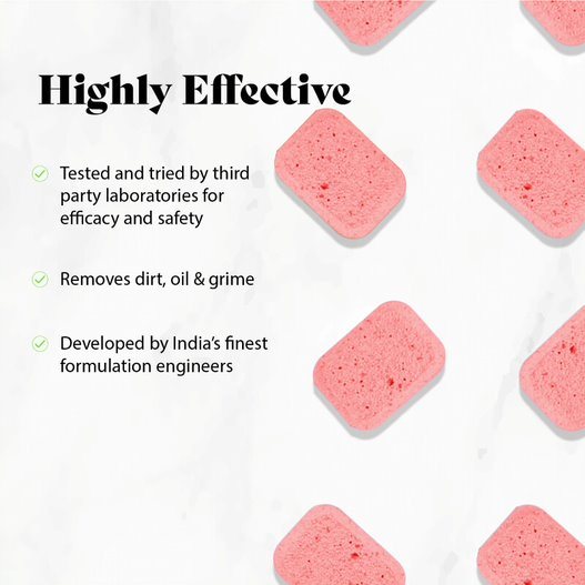 Kitchen cleaner refill tablets, pink foam sponge pieces for effective cleaning
