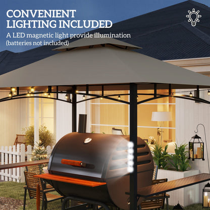Outsunny 8' x 5' Outdoor Grill Gazebo, Barbecue Gazebo Shelter with LED Light, 2 Side Shelves, Hooks, Bottle Opener, Khaki