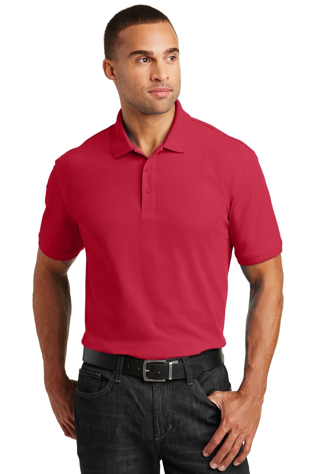 Pique polo shirt in red with button placket and collar