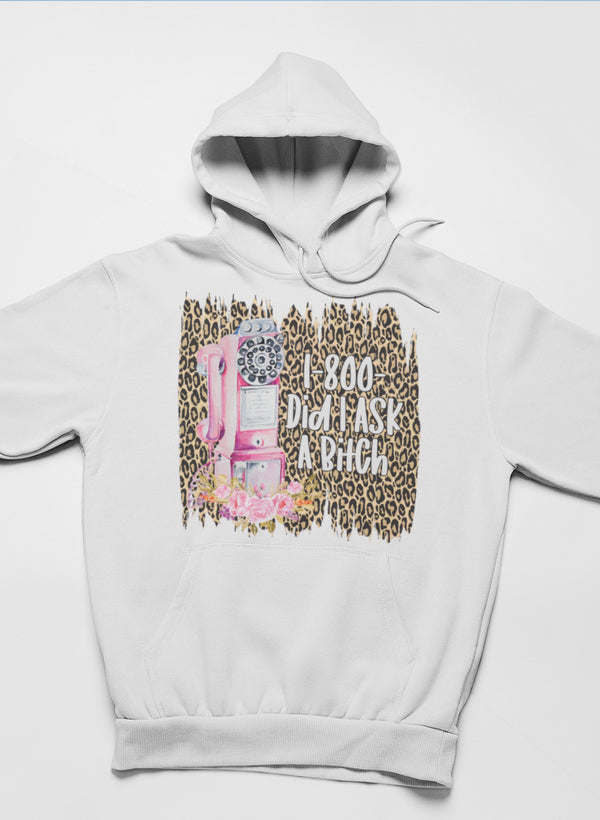 White pullover hoodie with front graphic print and kangaroo pocket