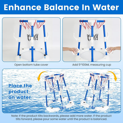 Summer Pool Basketball Hoop Toy Set With 4 Basketballs 4 Circles Pump Floating Swimming Pool Basketball Games Poolside Water Play Toy For 3-12Years Old Kids Adults