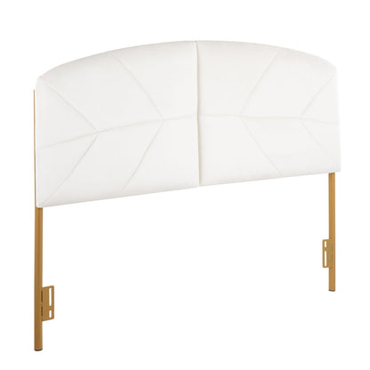 Lindsey Contemporary/Glam Queen Headboard in Gold Steel and Cream Velvet by