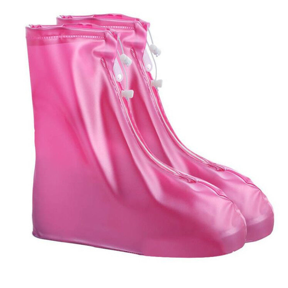 Reusable rain boot cover, bright pink waterproof boot cover with drawstring top