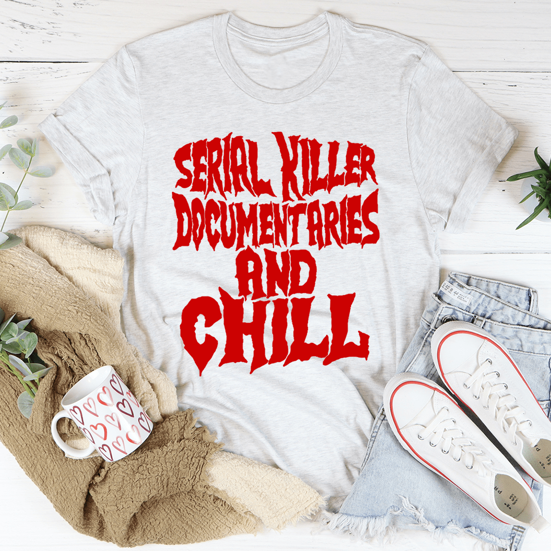 Light gray T-shirt with red distressed text graphic