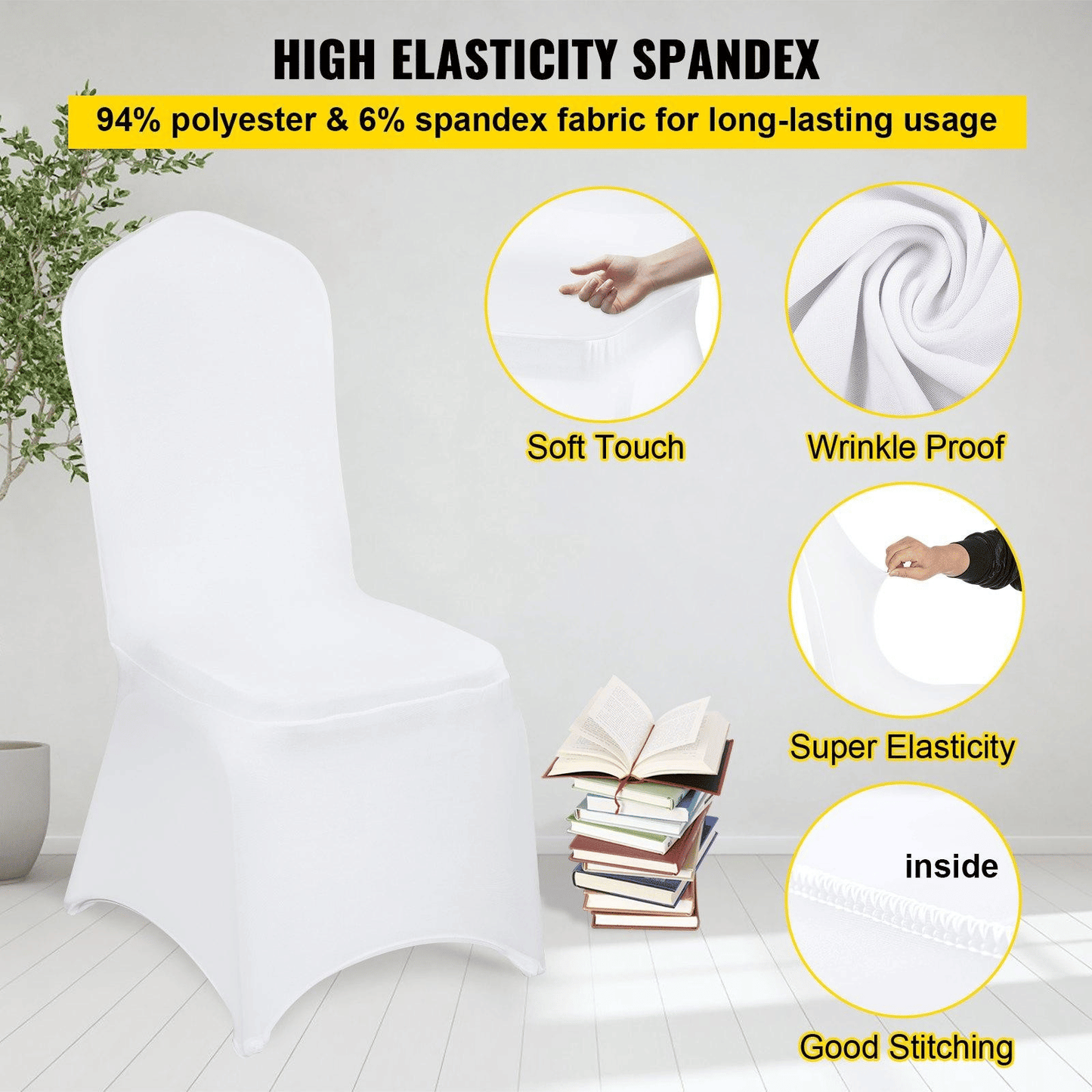 100PCS White Chair Covers Stretch Spandex Folding for Wedding Party Dining