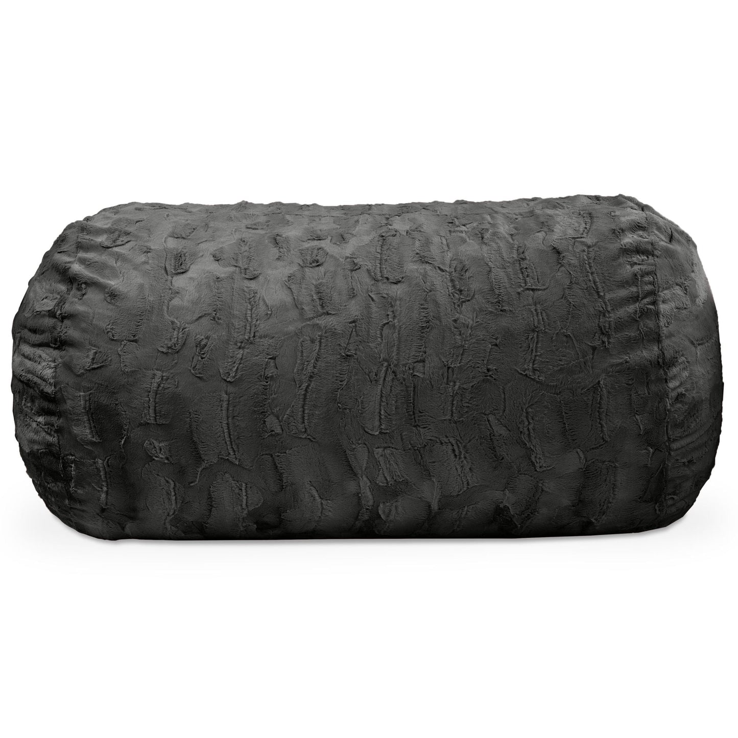 Black bean bag couch, large round bolster form with textured pattern