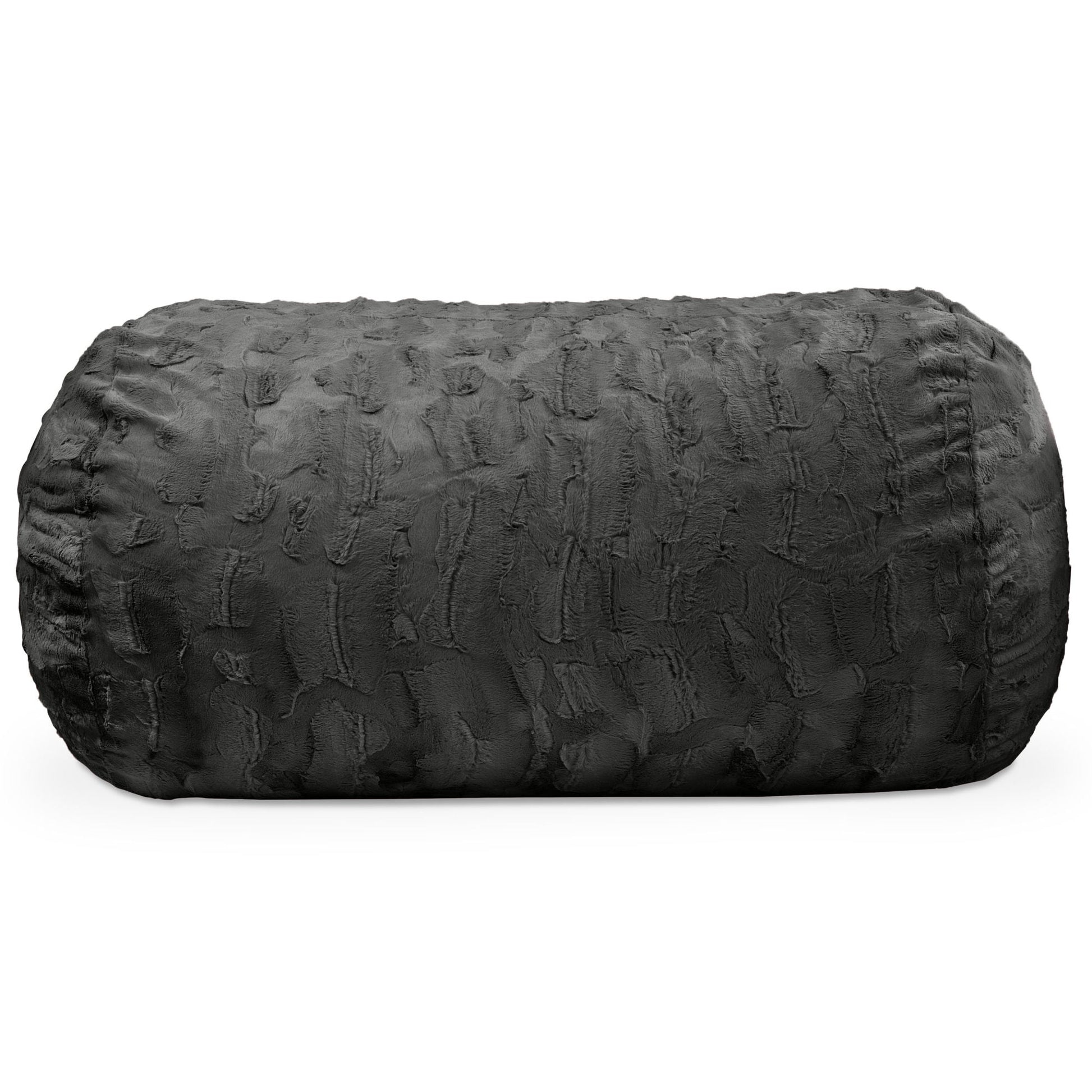 Black bean bag couch, large round bolster form with textured pattern