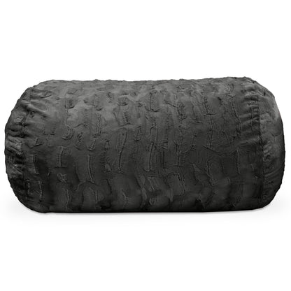 Black bean bag couch, large round bolster form with textured pattern