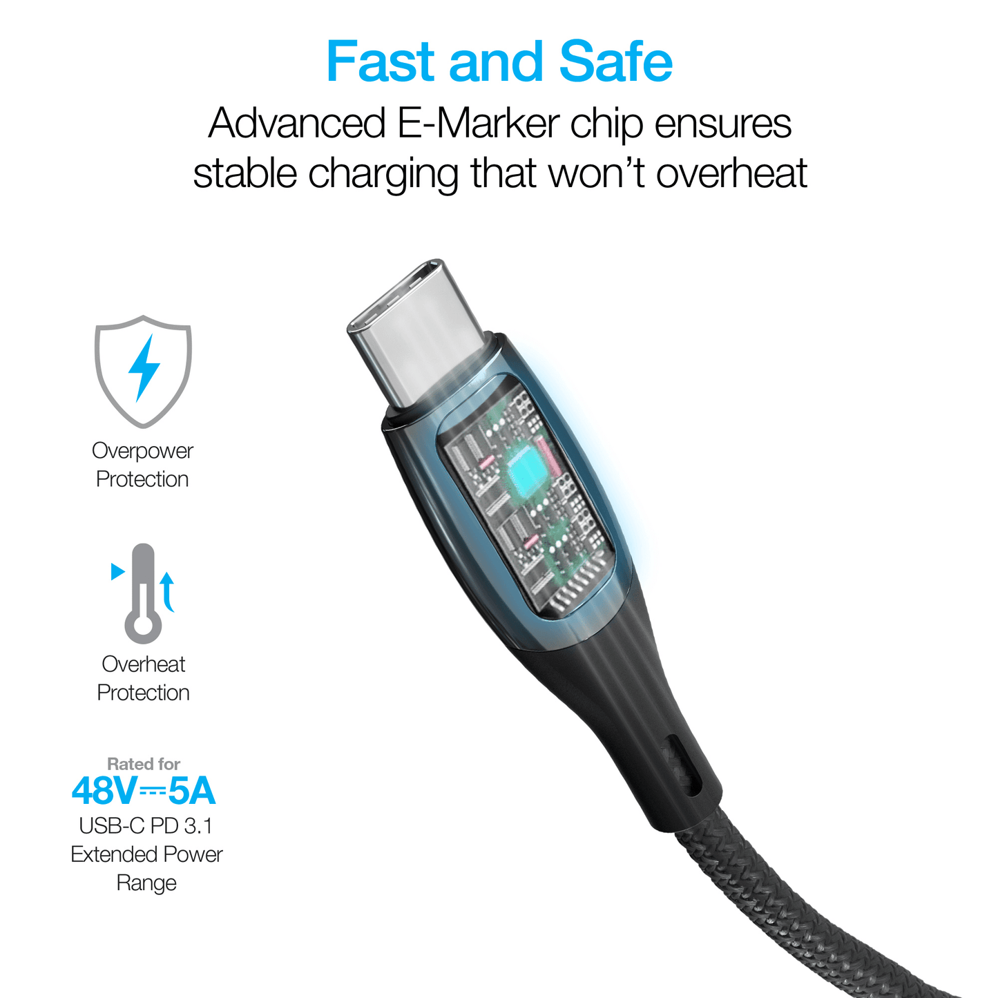 Naztech DigiWATT USB-C to USB-C Digital LED Cable 12ft