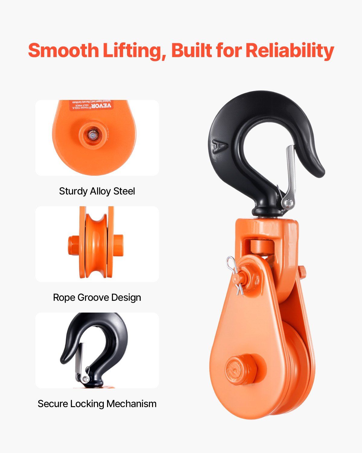 VEVOR 2 Ton Snatch Block with Swivel Hook, 3" Sheave 3/8" Inch Wire Rope, Heavy Duty Snatch Block Pulley 4400 lbs for Towing and Recovery operations on Tow Truck Rollback Wrecker Car Hauler Winches