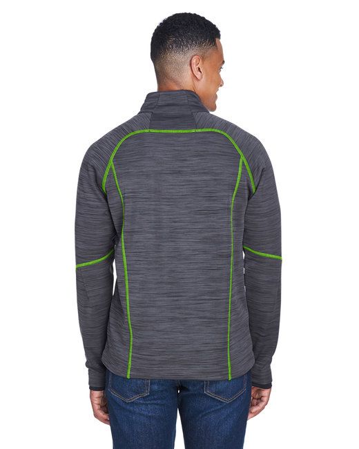 Men's bonded fleece jacket, dark gray with green contrast piping on back