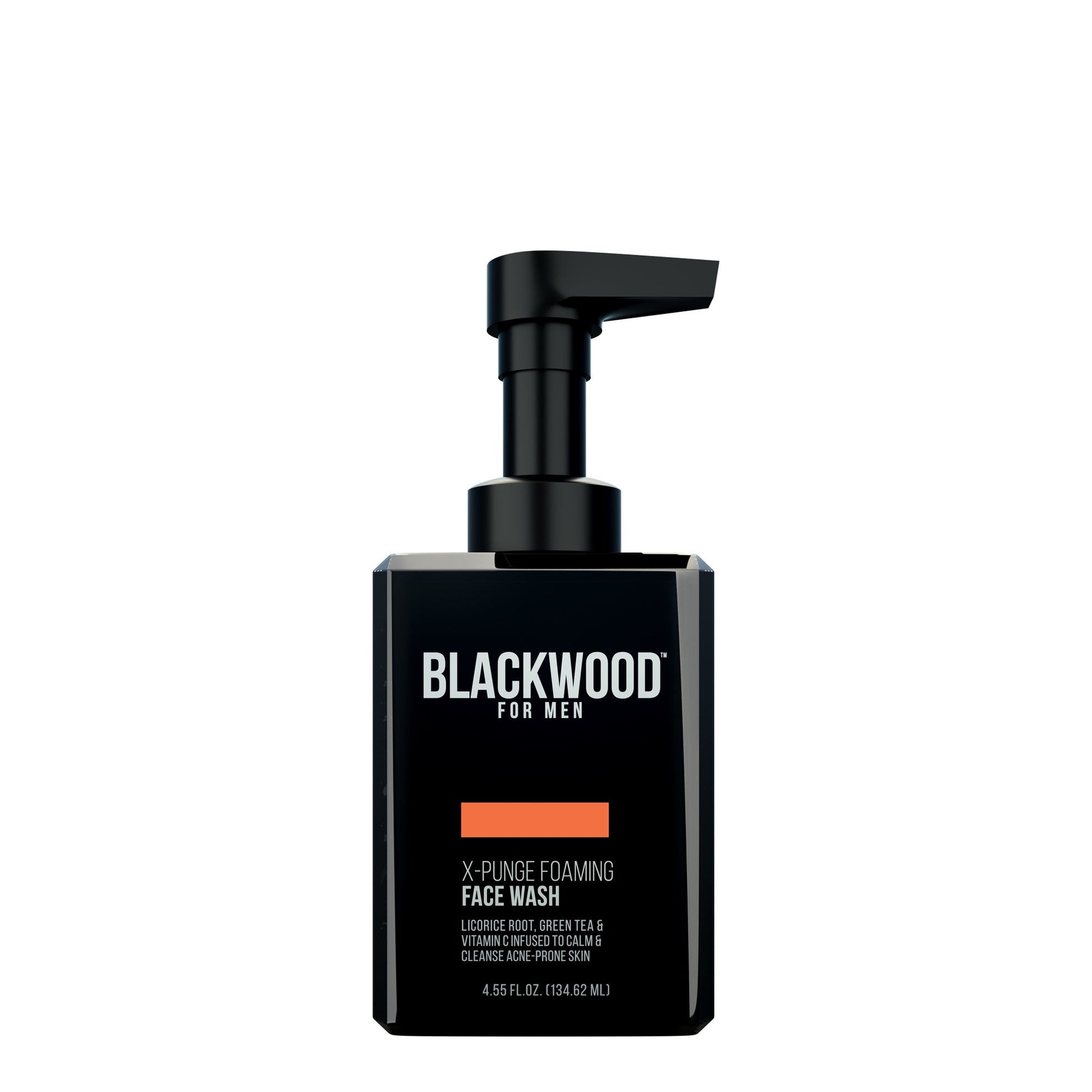 Foaming face wash pump bottle, Blackwood X-Punge, front label