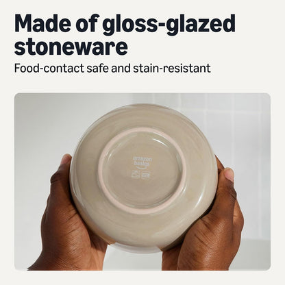 Basics Glazed Stoneware Bowls, 4-Piece Set, Microwave and Dishwasher-Safe, 5.5 in., Linen Gray