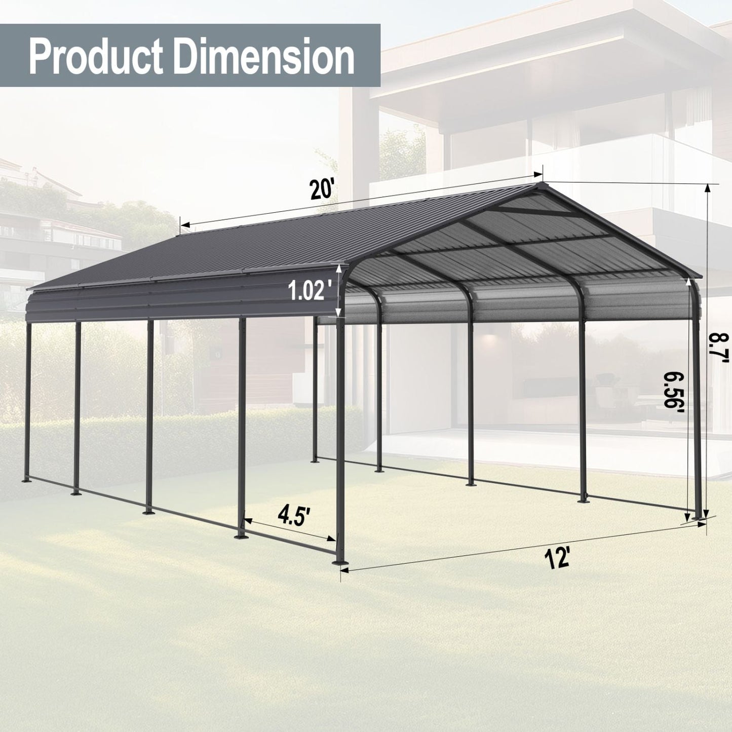 supply Video NEW Metal Carport 12 ×20 FT Heavy Duty with Galvanized Steel Roof, Metal Garage Canopy with Galvanized Steel Roof & Frame, Car Tent Outdoor Storage Shed for Car, Boats and Truck, Gray