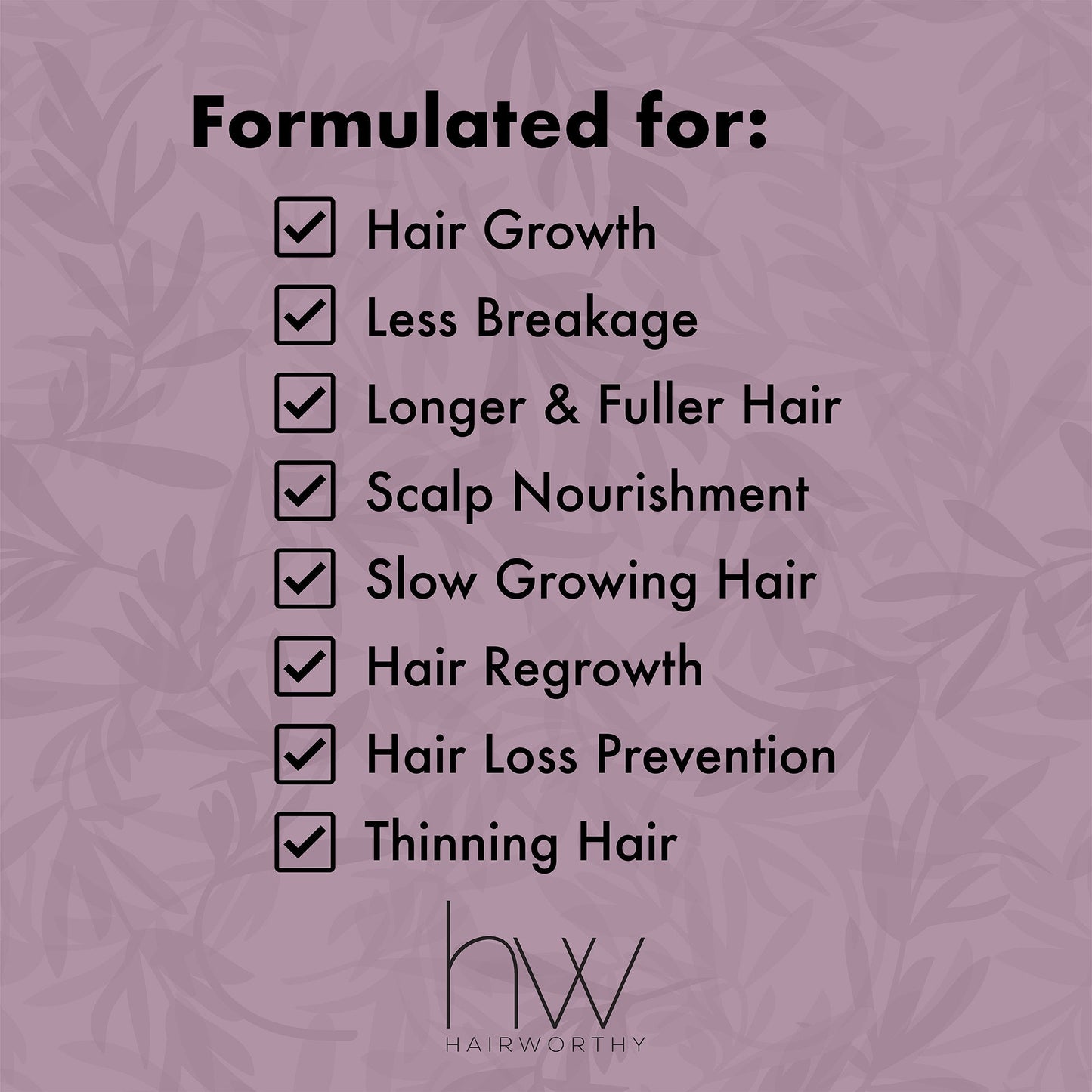 Hair growth supplement capsules feature list with check marks