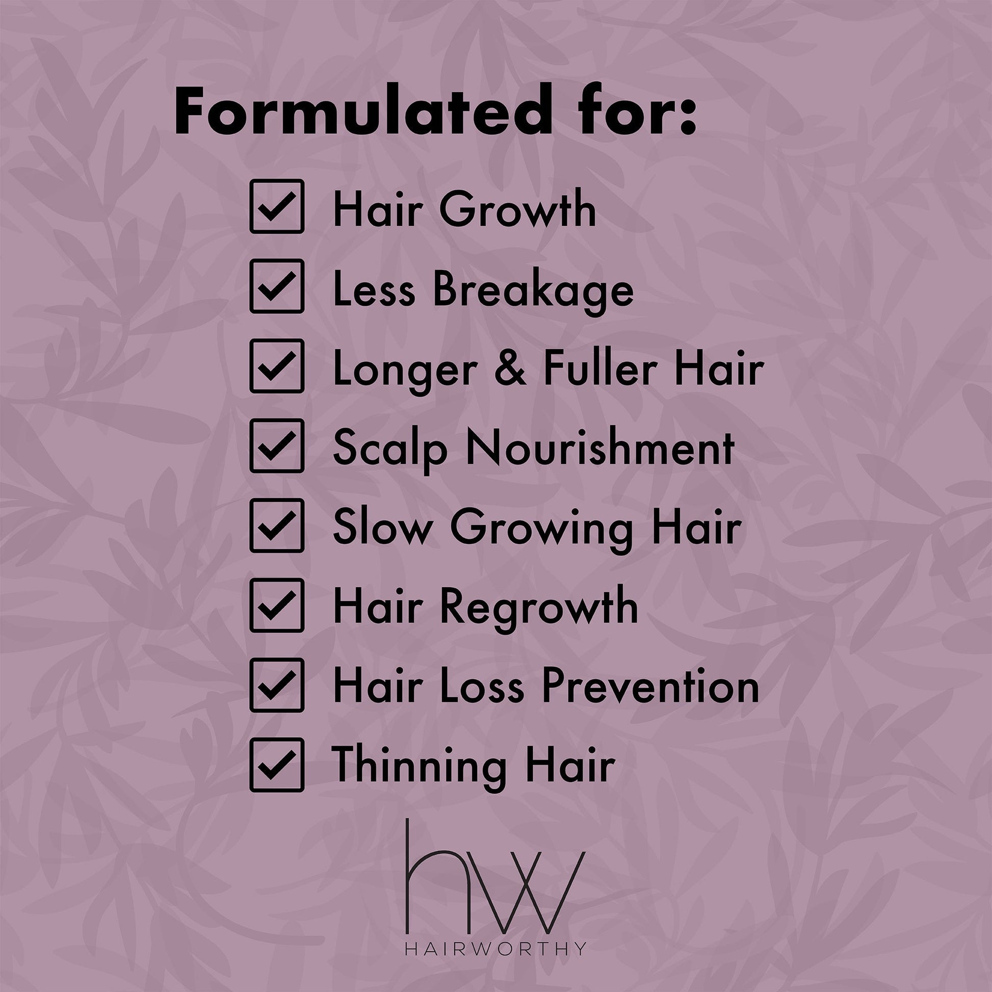 Hair growth supplement capsules feature list with check marks