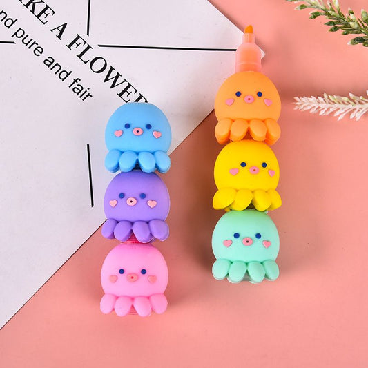 Octopus-shaped highlighter set with pastel blue, purple, pink and orange pens