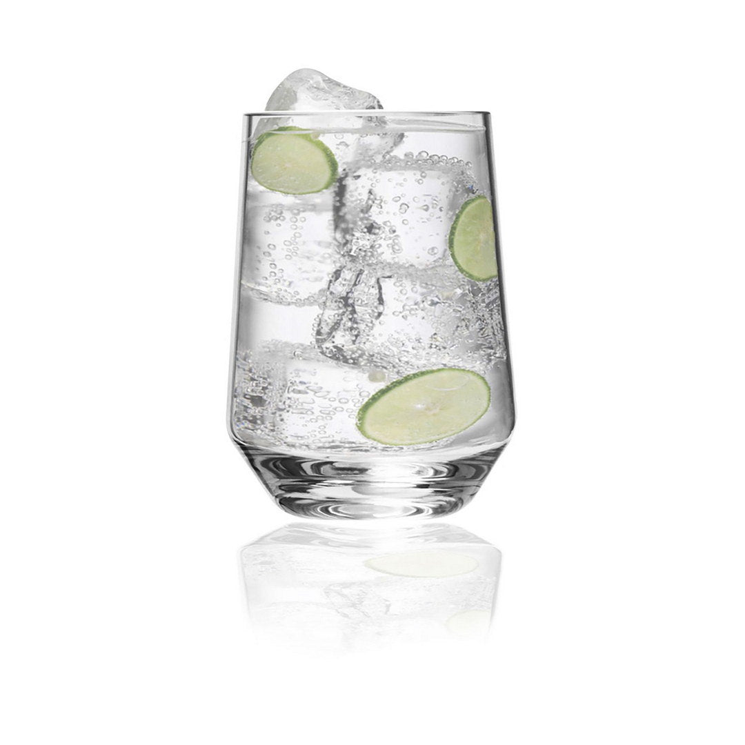 Plastic wine glass with ice and lime slices, clear