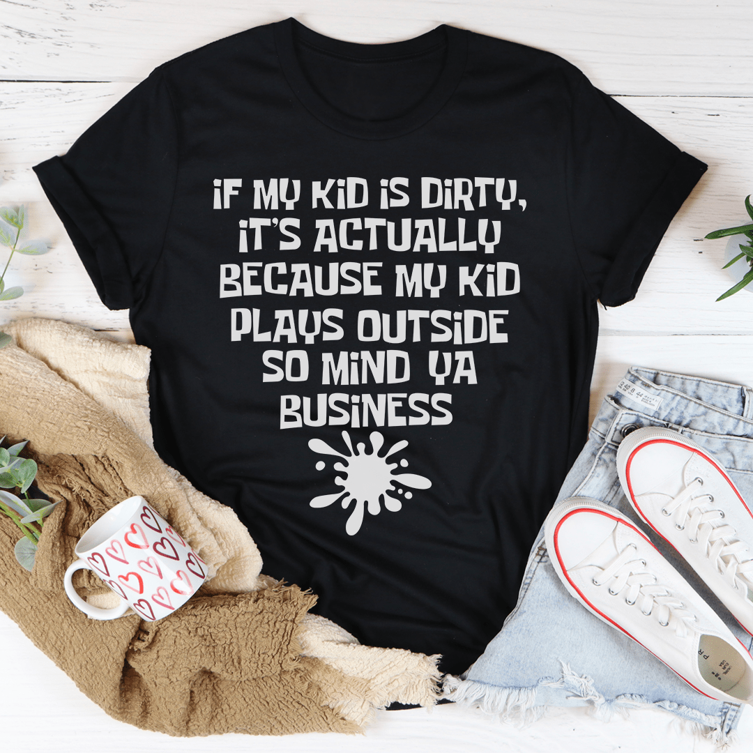 Kids T-shirt in black with white outdoor slogan and splatter graphic