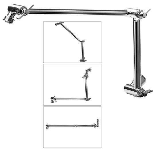 Chrome shower head extension arm with swivel connector and angled adjustment joint