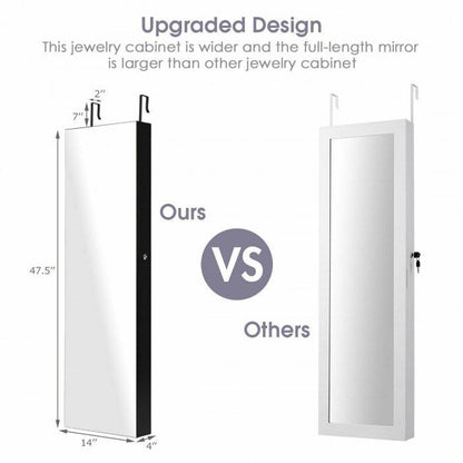 Mirrored jewelry cabinet size comparison diagram, full-length mirror, wall or door mounting
