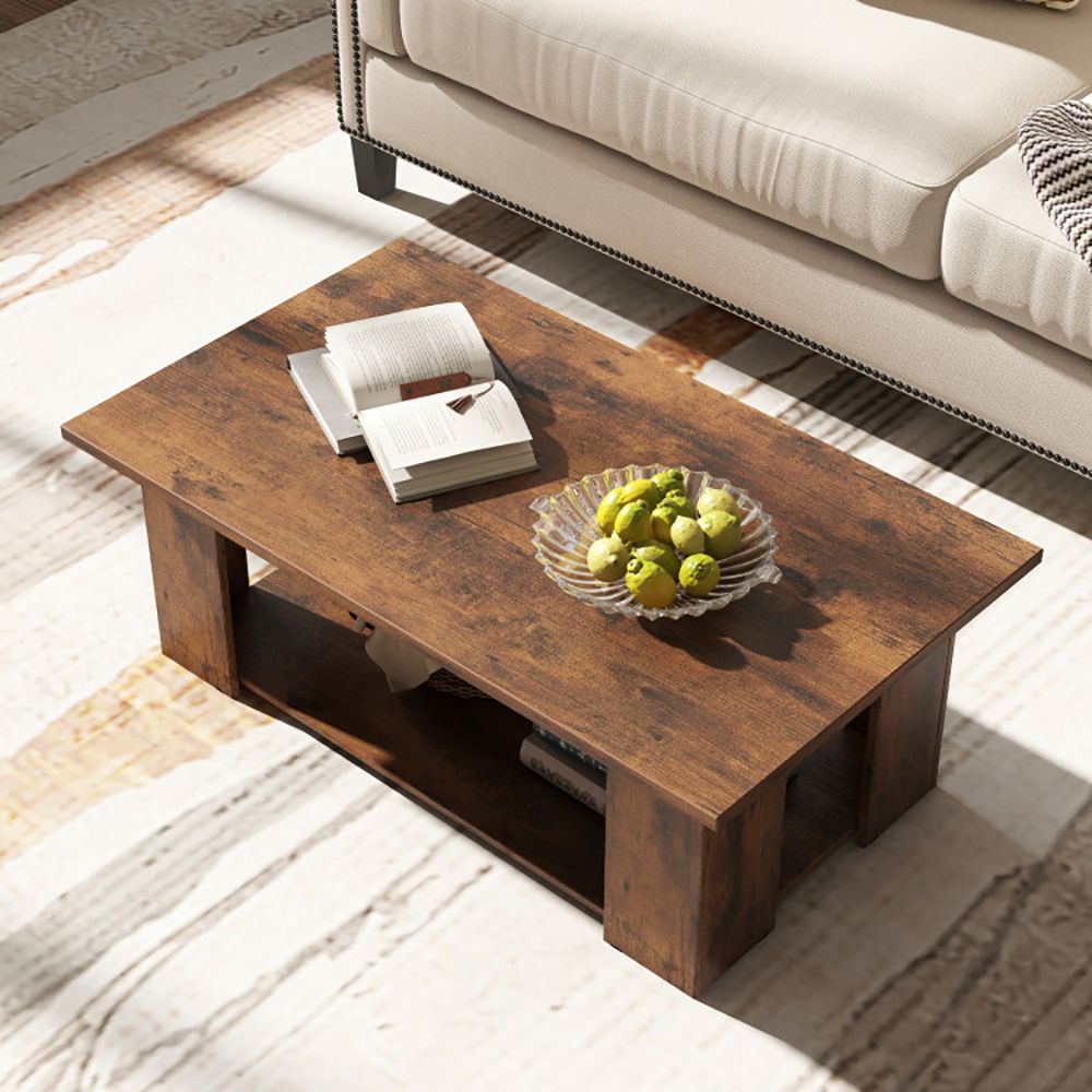 Large 41 Inch 2-tier Wooden Modern Coffee Table with Storage Shelf living room table