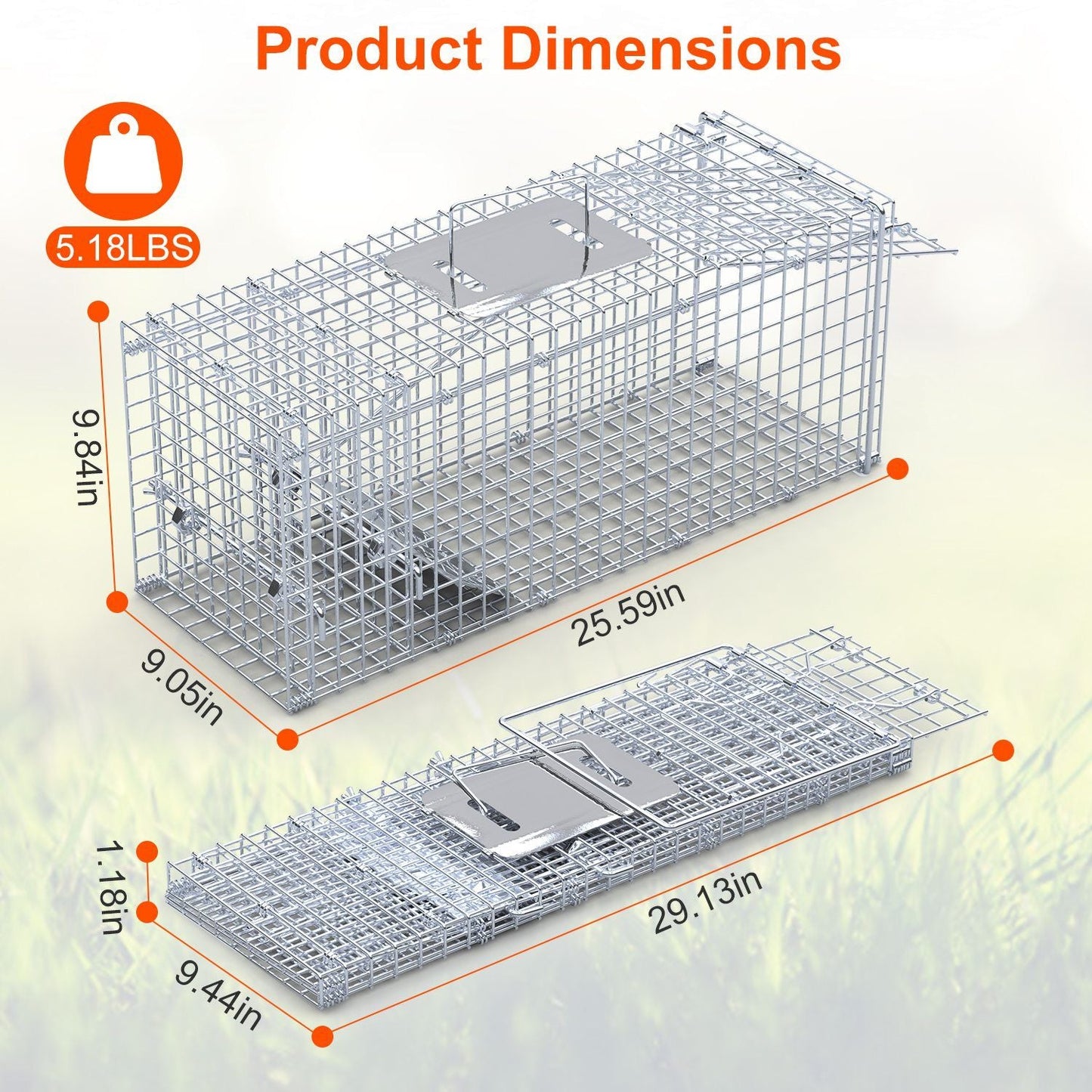 25.59Inch Live Humane Animal Trap Cage Heavy Duty Folding Catch And Release Rodent Cage For Rabbit Squirrel Possum Skunk Kitten Raccoon And More GPCT5437