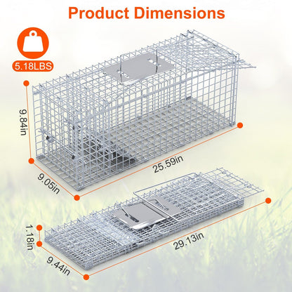 25.59Inch Live Humane Animal Trap Cage Heavy Duty Folding Catch And Release Rodent Cage For Rabbit Squirrel Possum Skunk Kitten Raccoon And More GPCT5437