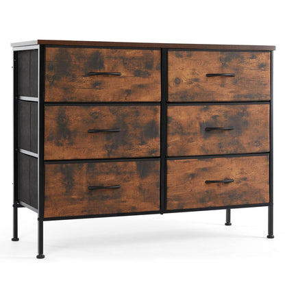 Dresser for Bedroom 6 Drawers Wide Fabric Storage Units Chest of Drawers for Bedroom with Metal Frame and Wooden Top for TV