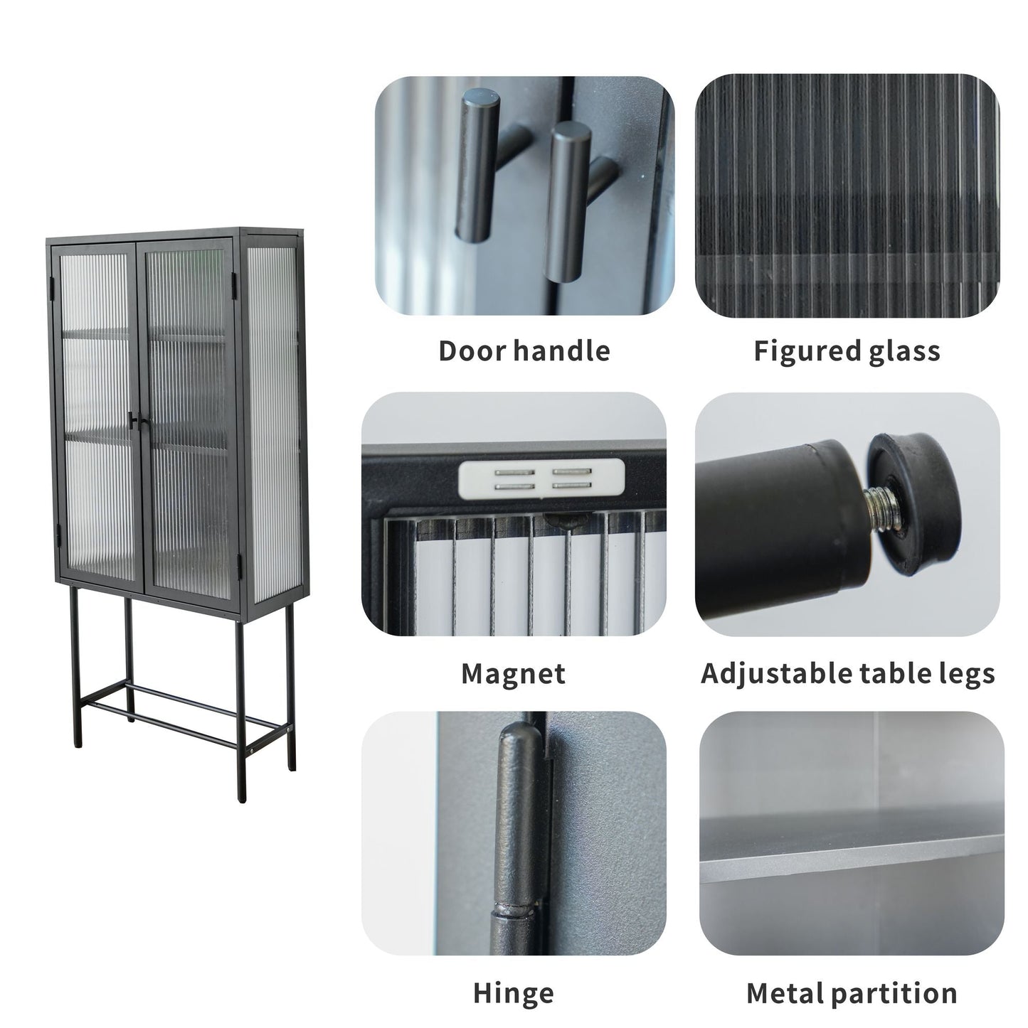 Modern Solid Color Matte Glass Storage Cabinet with Adjustable Shelves