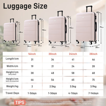 Hardshell Luggage Sets 6 Piece with 2 Bags,Carry on Suitcase with Handle Password Lock Double Spinner Wheels, Lightweight 16"+20"+24"+28" Luggages