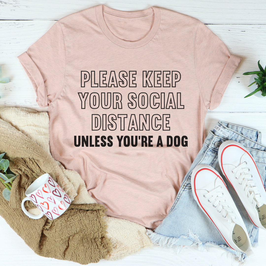 Dusty rose crewneck T-shirt with social distance slogan graphic