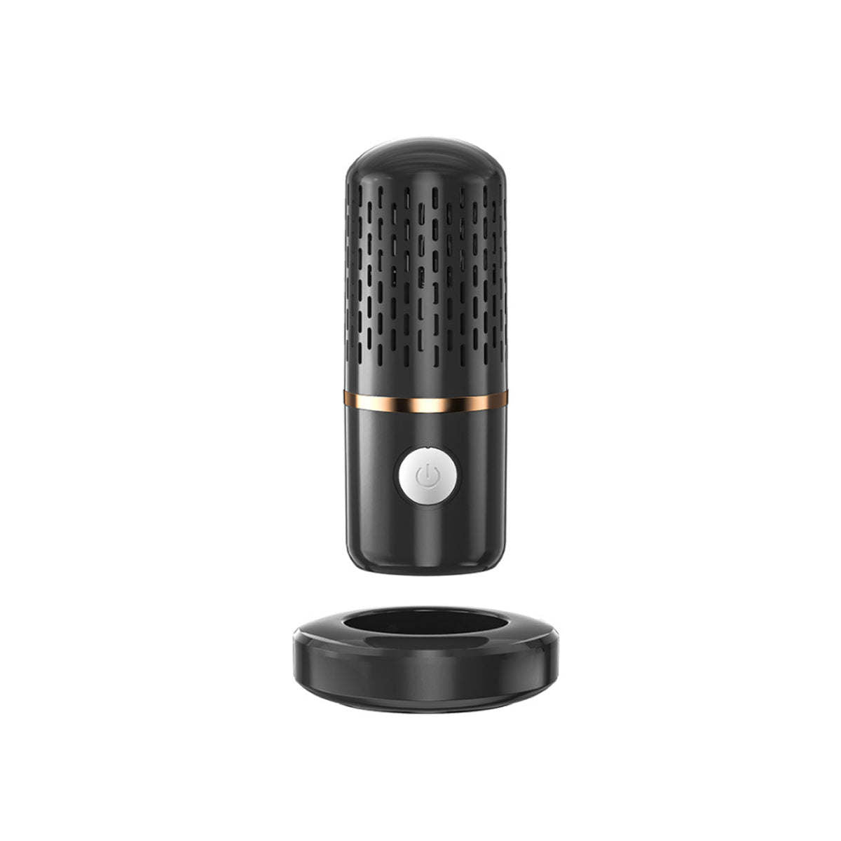 Ultrasonic fruits and veggie cleaner, black handheld cylinder with perforated top and base