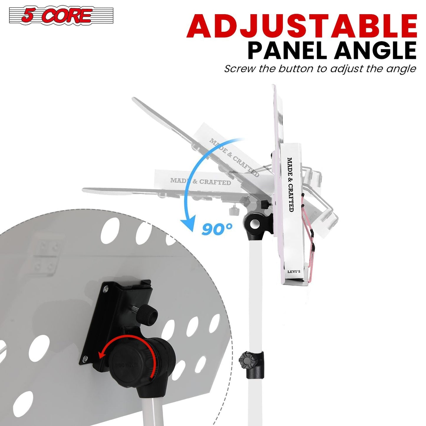 5 Core Music Stand For Sheet Music Height Adjustable Portable Folding Atril Para Partituras w Light Clip for Guitar Players Violinists Cellists Pianists - MUS FLD HD ACC WH