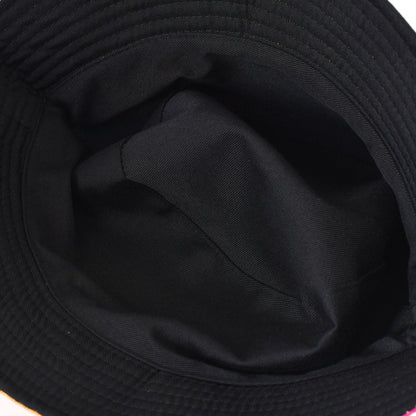 Black bucket hat interior lining, showing inner seam and stitched panels