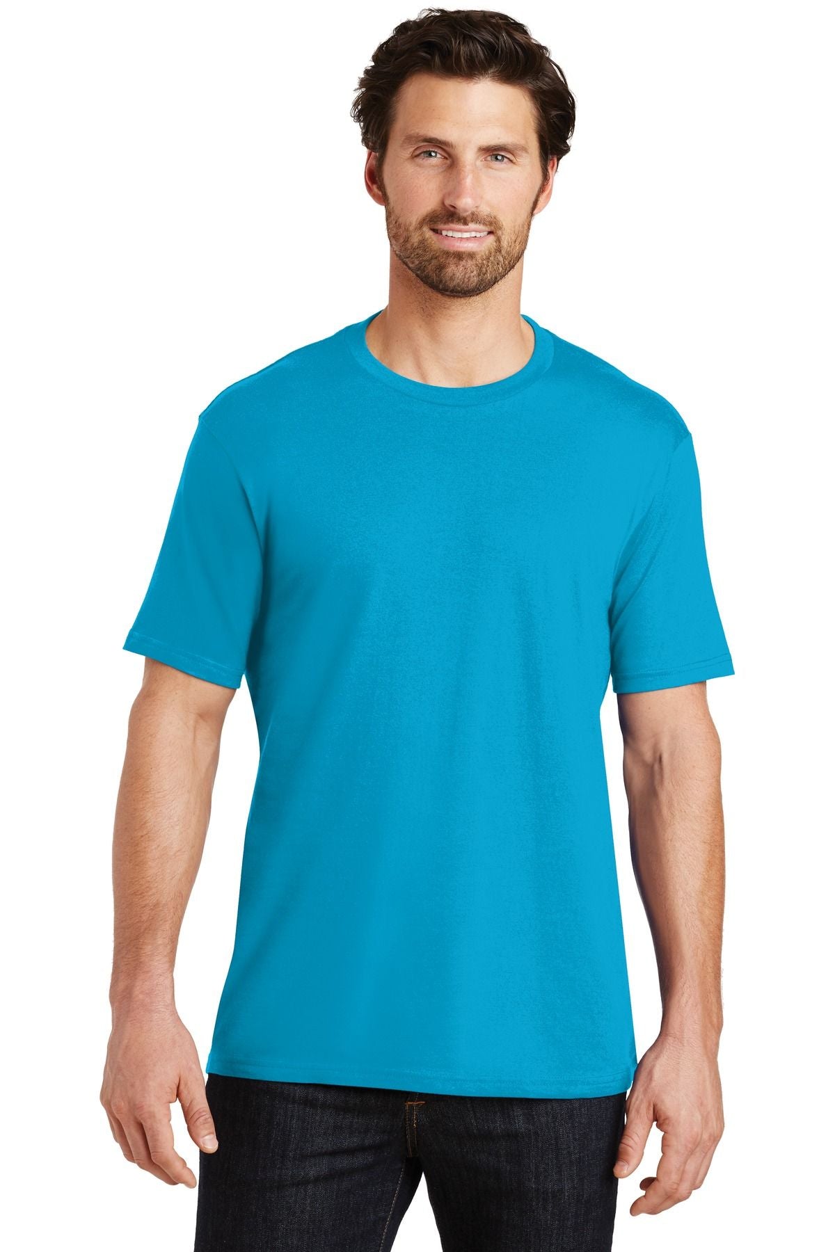 Men's crew neck T-shirt in vivid blue, short sleeves