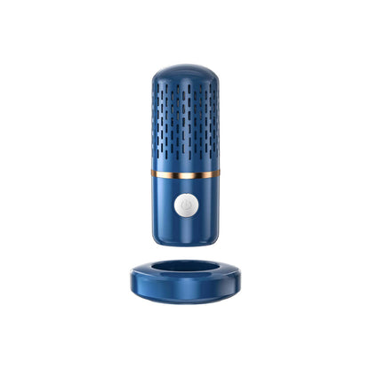 Ultrasonic fruits and veggie cleaner, blue handheld cylinder with perforated top and base