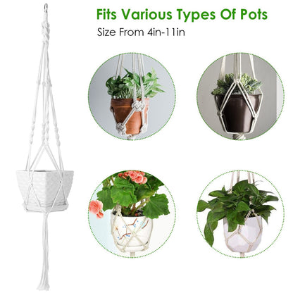 4 PCS Heavy Duty Hanging Plant Holder Natural Cotton Rope Planter Basket with Hanging Ring,Eco-Friendly Hanging Planter Basket Durable Cotton Rope Plant Hanger Space Saving for Indoor Outdoor Garden